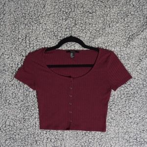 Forever 21 Maroon Button Up Crop Top